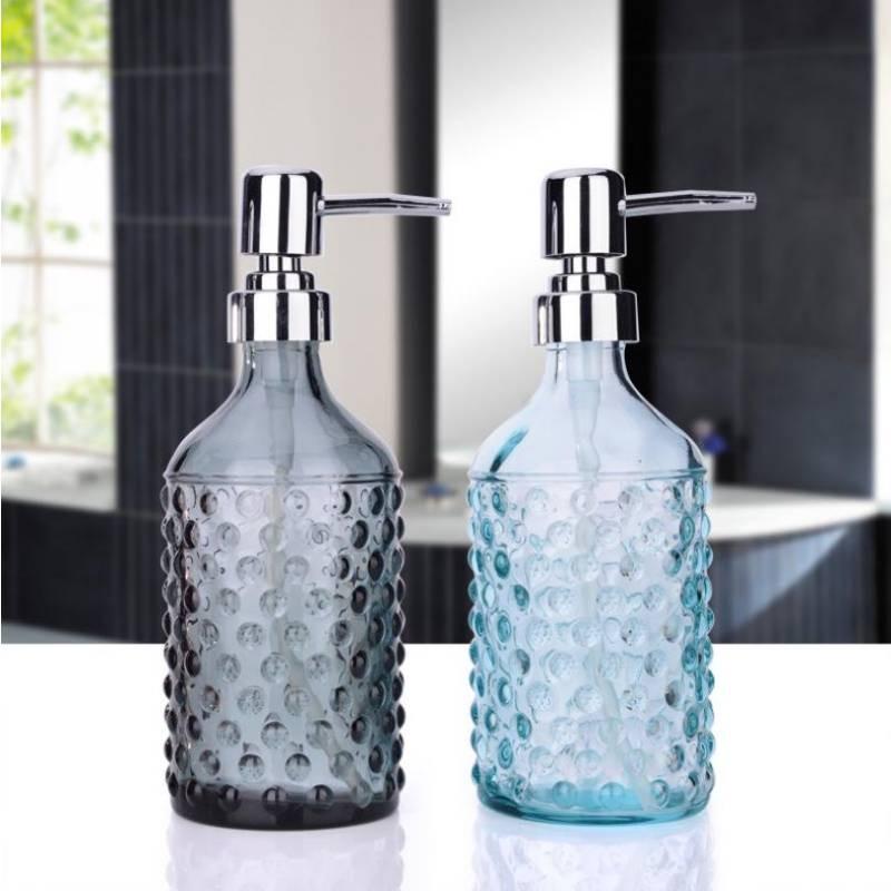 Hand Glass Modern Soap Dispenser 400ml Pump Decorative Embossed Design Household