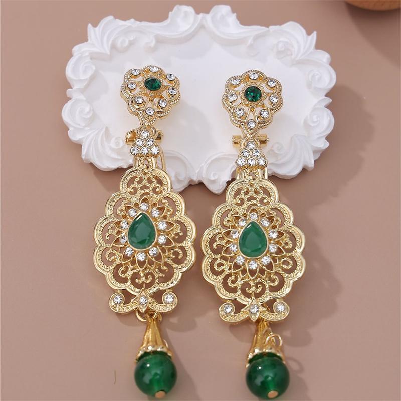 1Pair Arab Earrings Elegant Moroccan Style For Women Gold Plated Multicolor Rhinestones Drop Wedding Jewelry Valentines Gift