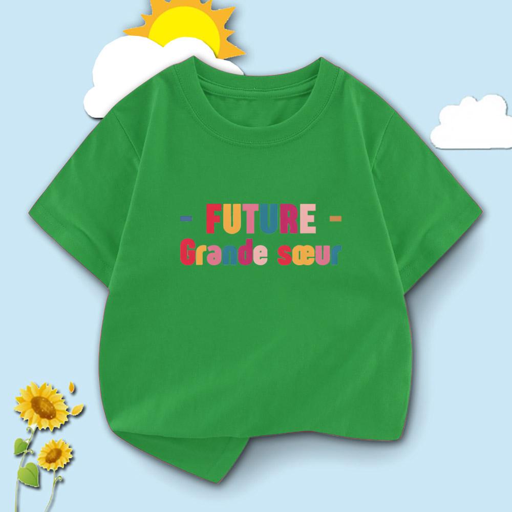 T-shirt Bambino Stampa Lettere "Futura Sorella Maggiore" Francese Manica Corta Girocollo Magliette Bambino Casual Annuncio Gravidanza Top Bambino