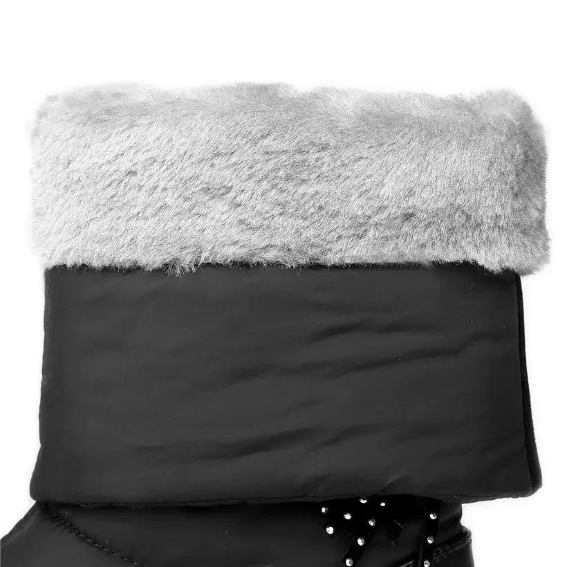 Winter Women Mid-calf Boots Warm Plush Waterproof Down Wedge Platform Snow Boots Round Toe Thick Heels Patent Leather Lady Boots