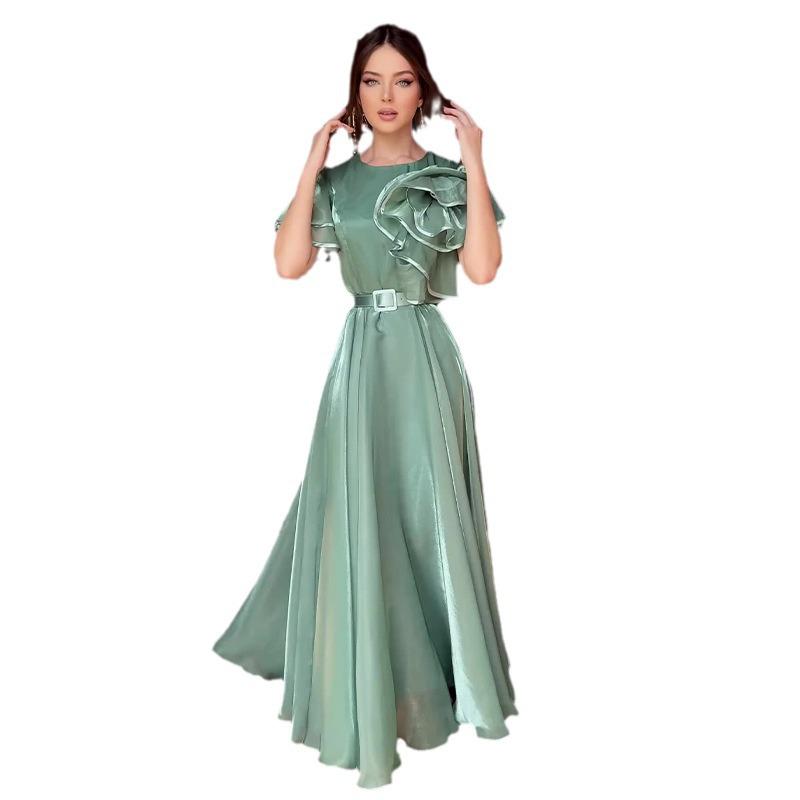 2024 Elegant French Court Style Mesh Dress with Three-Dimensional Flowers for Women