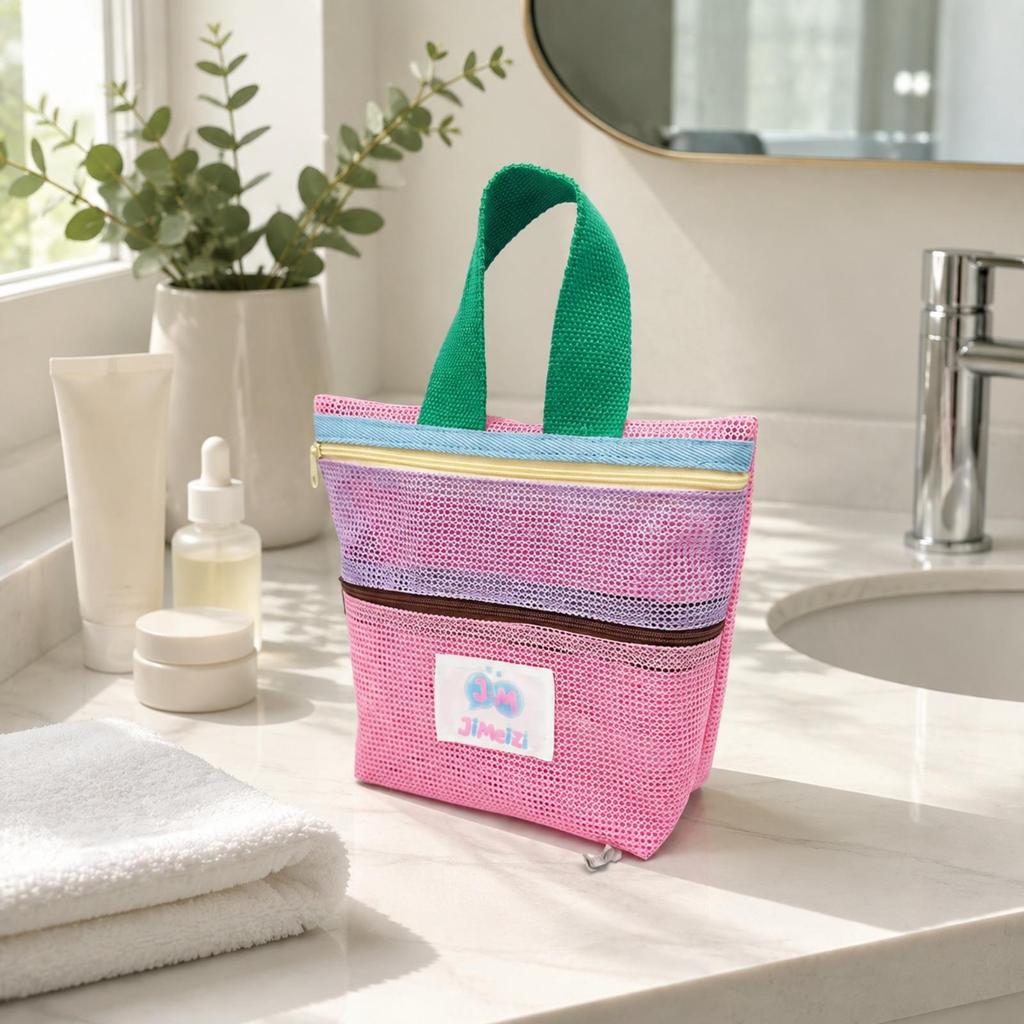 Handheld Mesh Storage Bag Multi-Functional with Two Zippered