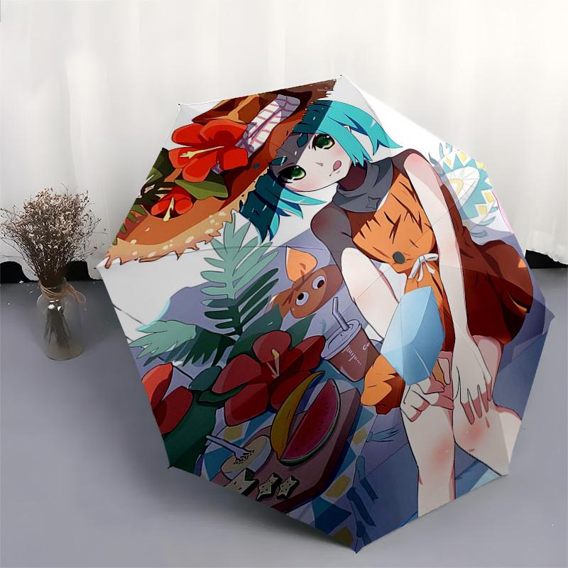 1pc Outdoor Umbrella with Tropical Floral Print - Automatic Opening/Closing, Portable 3-Fold Design, 8-Bone Iron Frame - Perfect Gift for Fans, T