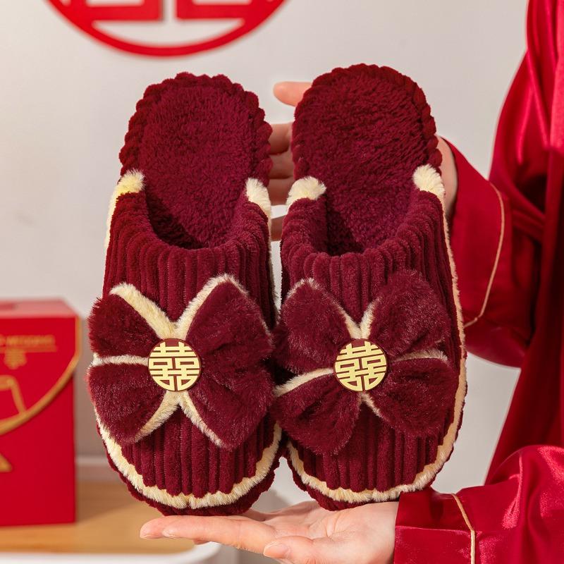 Wedding cotton slippers female festive red pair of wedding men dowry wedding room for newlyweds autumn and winter