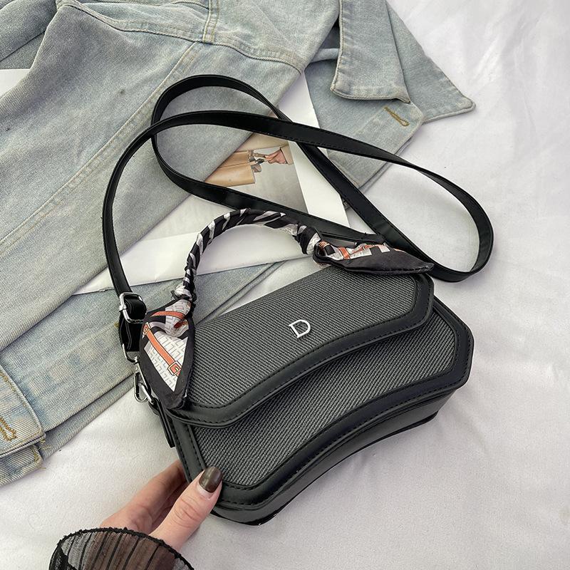 

Новый модный шелковый шарф контрастного цвета, сумка-седло, универсальная портативная на плечо, кроссбоди, трендовая женская сумка чёрный