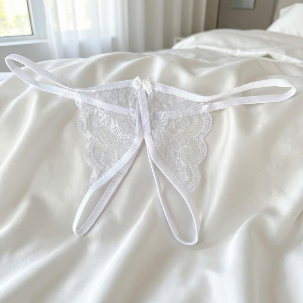 Low Waist Bow Mesh Lace Panties Hollow Lace Underpants Breathable Thin Belt Thong  Women