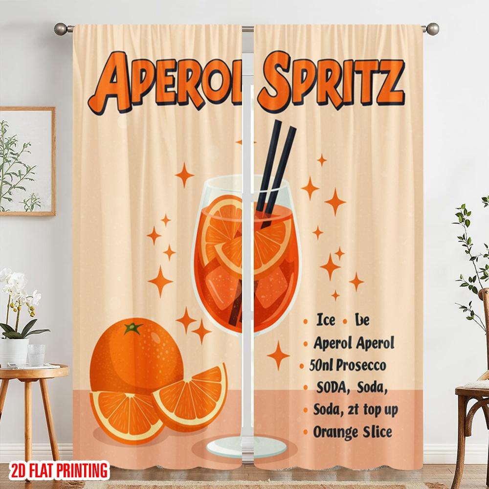 2pcs 2D Flat Printing Curtain Aperol Spritz Cocktail Recipe Fabric Without Electricity Festive Curtains for Festive Portraits