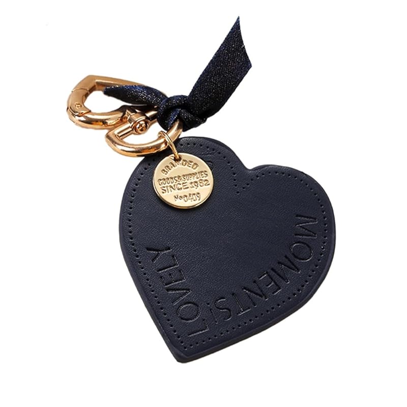 

[Z mura] heart key ring cute Fashionable ribbon medal backpack bag decoration charm simple pair matching present strap color (navy blue)