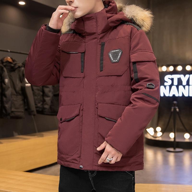 

2025 флисовая утолщенная куртка больших размеров осень и зима мужская среднего возраста однотонная повседневная теплая куртка с капюшоном рубашка топ 3XL бордовый