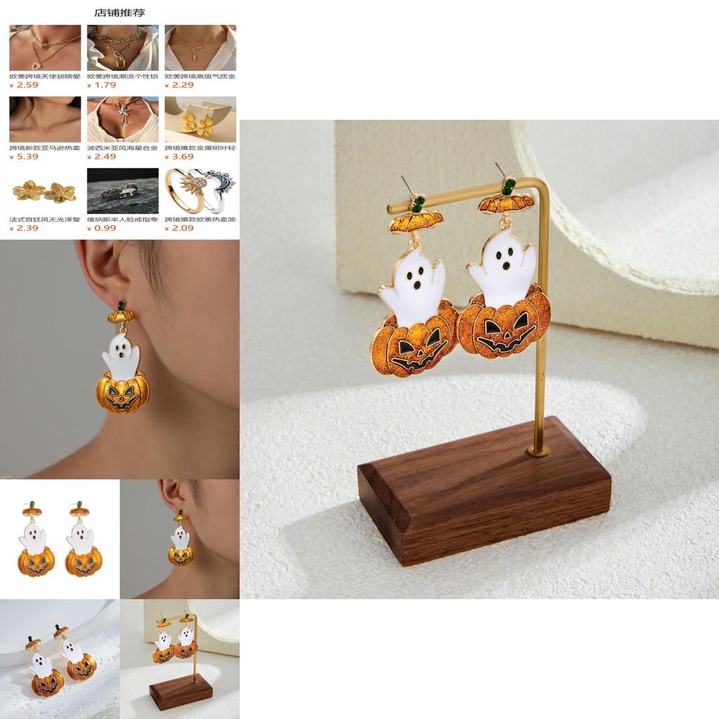 Eye-catching Retro Ghost Face Pumpkin Earrings Featuring Dazzling Rhinestone Embellishments