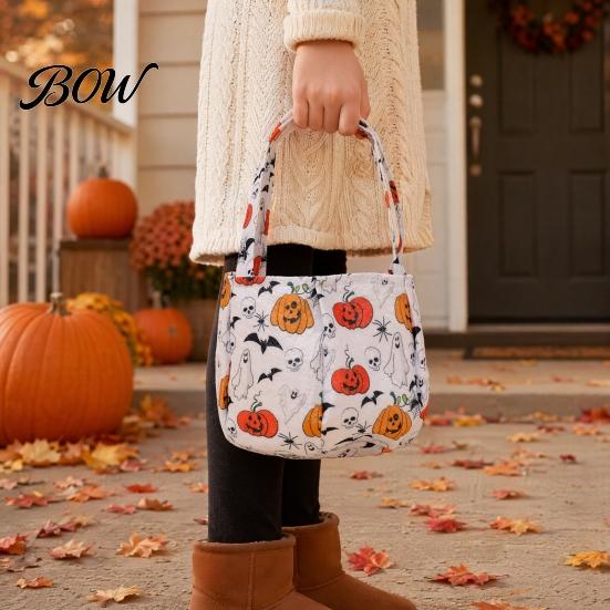 Sturdy Halloween Treat Bag Candy Bucket for Kids, Non-Woven Trick or Tote Non-woven Fabric Basket, Pumpkin Ghost Snack Holder with Handle Party Favors