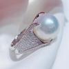 Huitan Luxury 4 Claws Setting Big Imitation Pearl Rings Women Wedding Party Temperament Accessories Fancy Gift Statement Jewelry