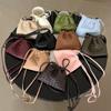 Mini Woven Drawstring Shoulder Bag Genuine Leather Cloud Shape Crossbody Women Daily Use