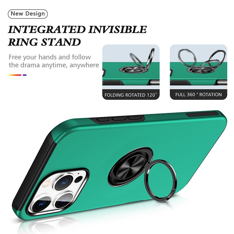 16 Plus Ring Holder Plastic Hard Shell Phone Case for IPhone 16 15 14 13 12 11 Pro Max XS X XR 7 8 Magnetic Shockproof Cover