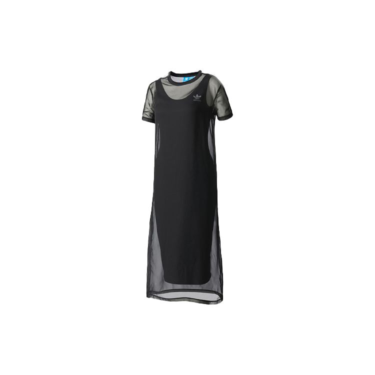

Adidas Originals Trefoil Logo Round Neck Layered Short Sleeve Dress Women dresses Black BJ8189 XS