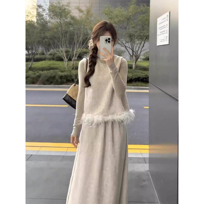 

Korean Style Winter 2026 Outfit: Stunning Three-Piece Set with Base Layer, Vest, and Skirt. S (recommended 80-90 jin)