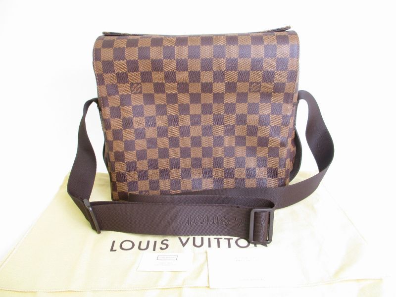 Authentic LOUIS VUITTON Damier Brown Leather Messenger Crossbody Bag Naviglio #9733  Refurbished
