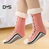 1 Pair Winter Socks Shoes Pattern Plush-lined Warmth Retention Christmas High-tube Socks Leg Warmer Fall Winter Floor Socks Holiday Gift