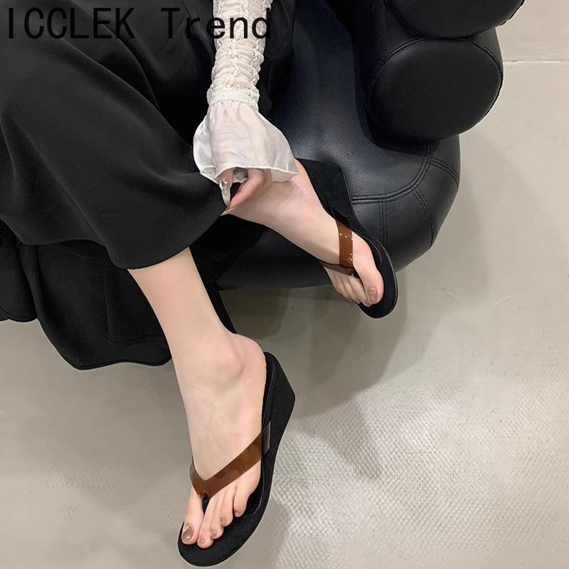 New Summers Wedges Heel Women's Slipper Fashion PVC Transparen Clip Toe High Heels Party Dress Slides