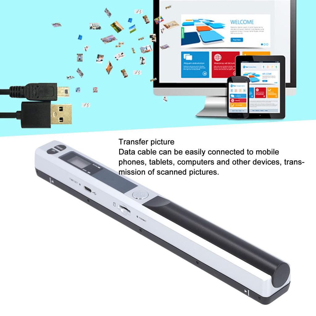Portable Scanner, 900 DPI Handheld Image Scanner with Storage Bag, Scan Wand Photo Scanner for A4 Documents, Photos, Pages, and Text (Silver)