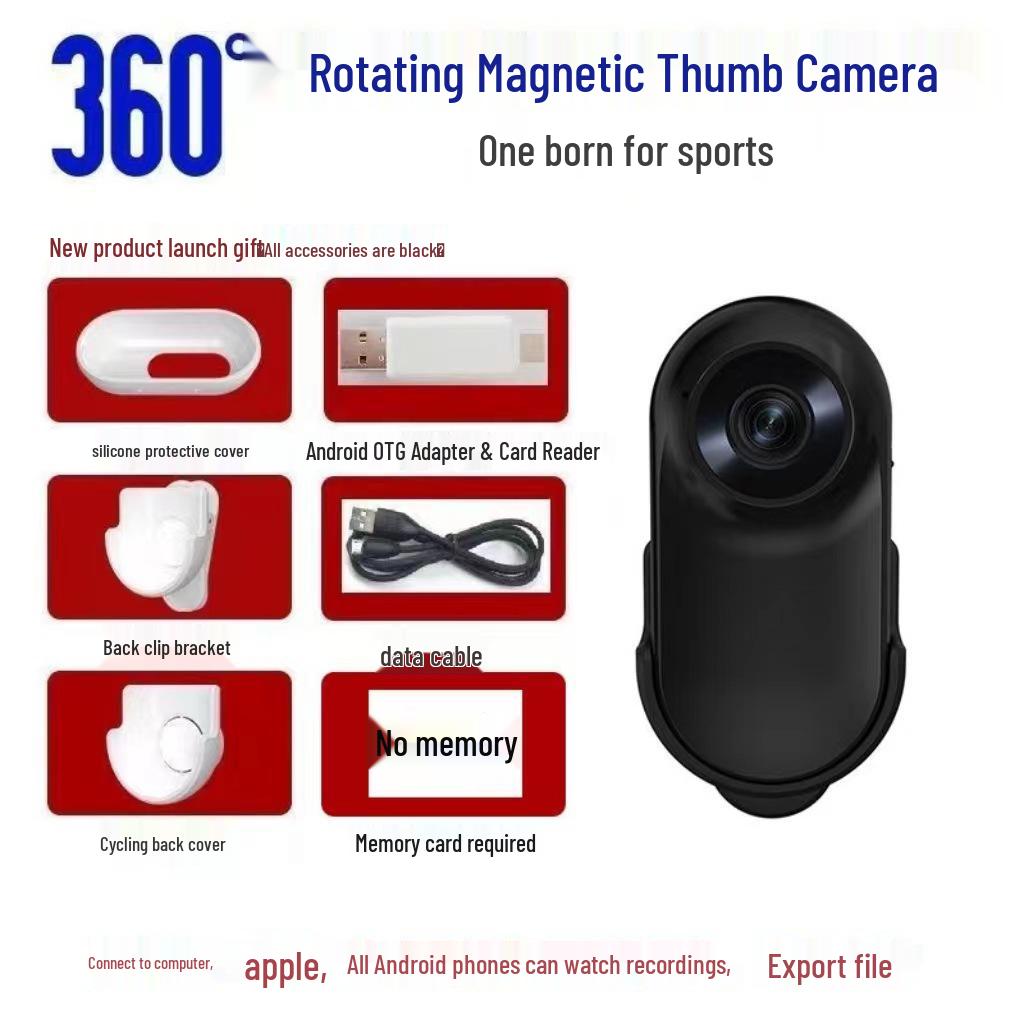 1080P HD Anti-Shake Thumb Action Camera with Lapel Clip for Cycling, Pets, Vlogs & More