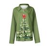 Skjortebluse for kvinner Juletrykkknapp Langermet Casual Basic skjortekrage Vanlig topp