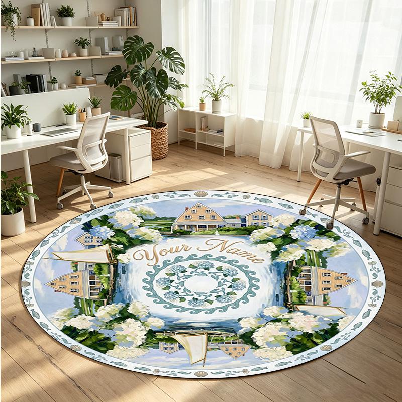 Ocean Sea (144) Theme Round Crystal Velvet Rug Custom Name Text Personalized Floor Mat Home Decor Non Slip Crystal Carpet