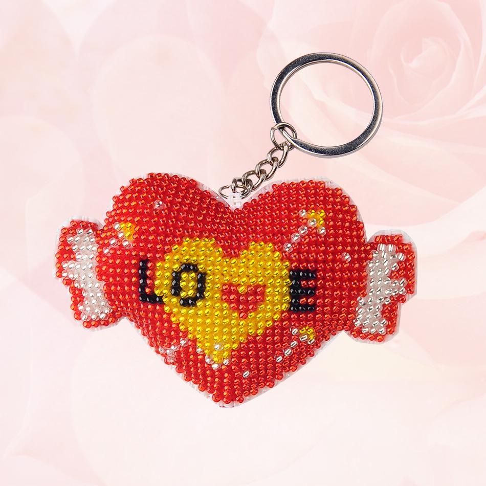 Angel Wings Peaceful Heart Beaded Cross-Stitch Pendant Keychain with Precise Printing