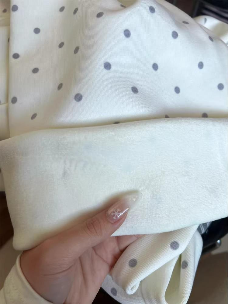 Damen High-Waist Polka-Dot Micro-Flare Hose mit gestreiftem Bund - Dünn mit Fleece gefüttert.
