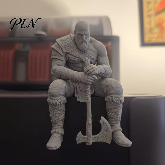 Battle Suit Figure 3D Printed Warrior Statue, Nordic Mythology Figurine with Desk Decor Weapon, Collectible Ornament for Home Office Decoration