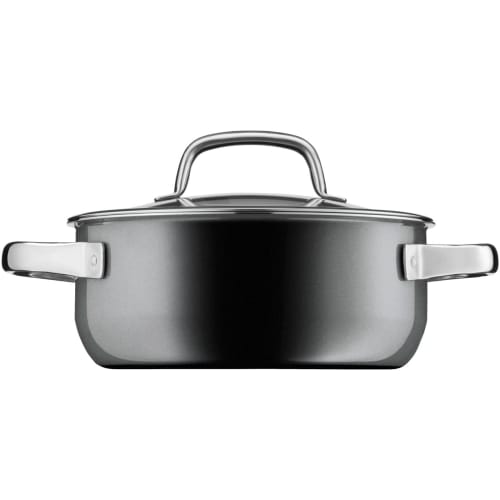 WMF FusionTech Mineral Low Casserole PL (Platinum) 20cm, Shallow, Double-handled Pot, Compatible with Induction and Gas Stoves, Waterless Cooking, Mad