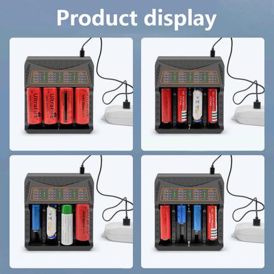 Chargeur Intelligent 4 Baies Pour Batteries Lithium Rechargeables Compatibilité avec 18650 26650 21700 10400 14500 16340 18490
