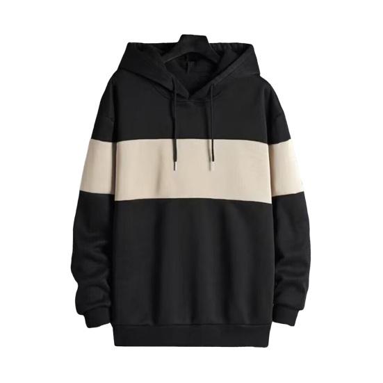 Men Fall Winter Hoodie Contrast Color Drawstring Long Sleeves Hooded Elastic Cuff And Hem Thin Daily Wear Casual Sport Top