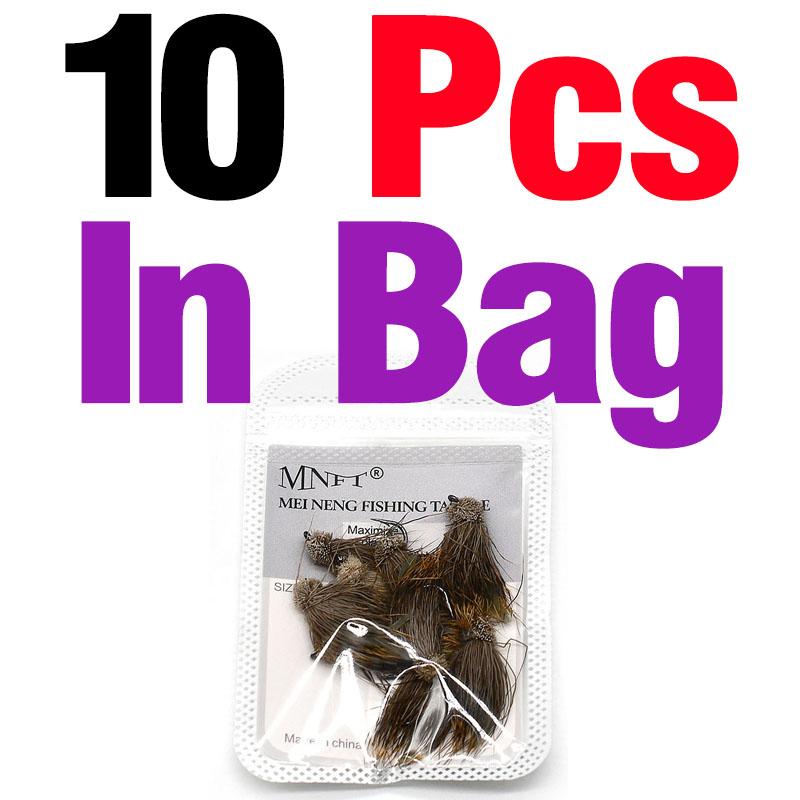 MNFT 10PCS 6# Brown Color Deer Hair Gold Body Muddler Minnow Fly Bass Fishing Lure Steamers Trout Flies