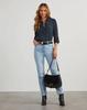 Women's Long-Sleeve Denim Shirt with Turn-Down Collar - Casual, European and American Style (Style 16810)