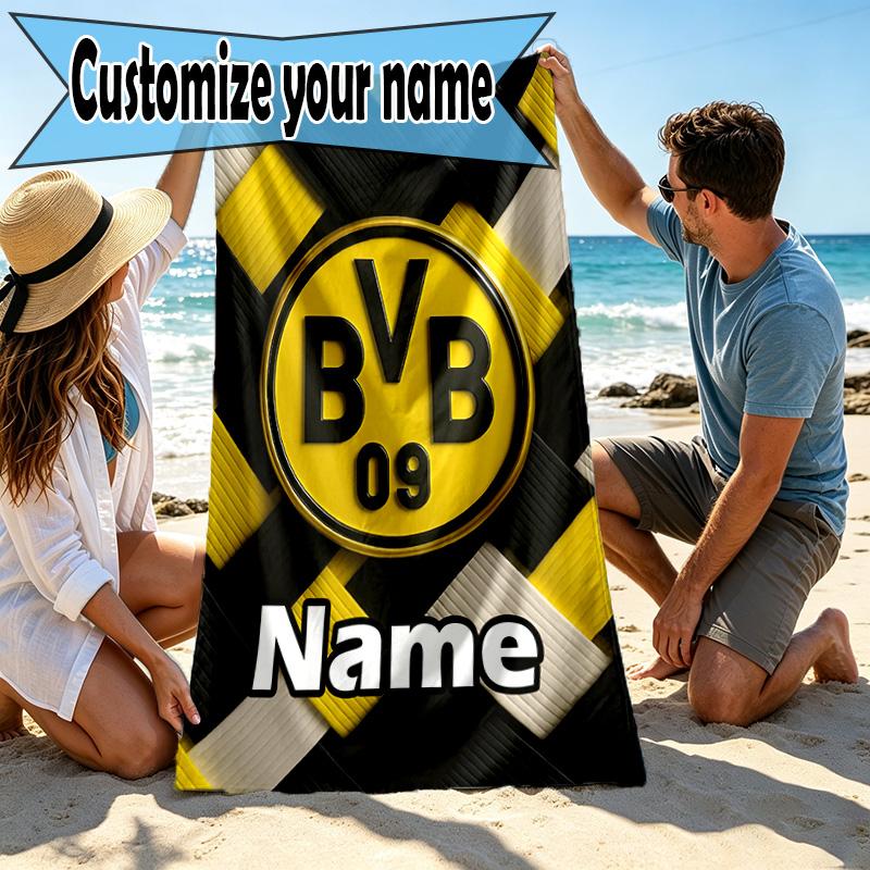 Custom Name Personalized Borussia Dortmund Print Beach Towel, for Trip Camping Beach Party Home Decor, Birthday Gift for Family & Friends