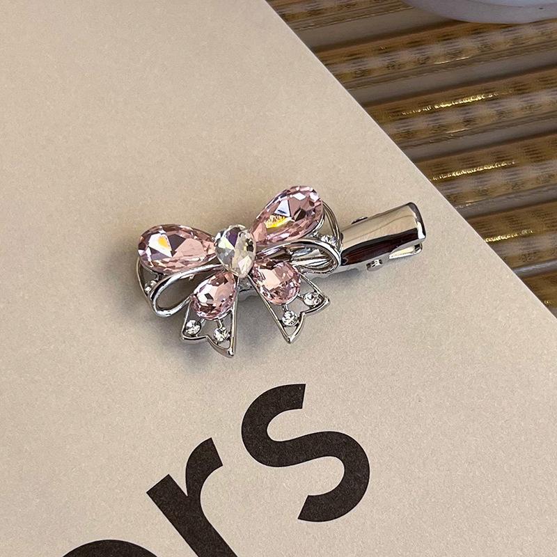 Fashion Luxury Crystal Hairpins Vintage Heart Pink Rhinestone Silver Hair Clips For Women Girls Sweet Barrettes Hair Accessories