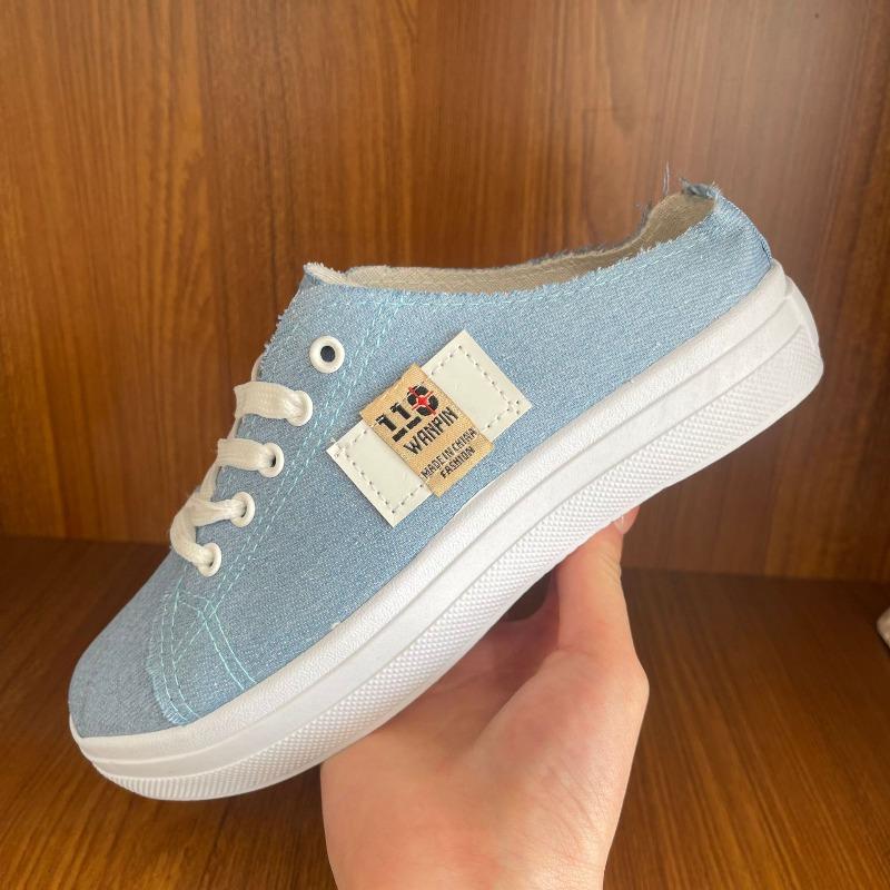 Canvas shoes female students spring new semi-drag lazy one pedal versatile breathable large size white shoes board shoes
