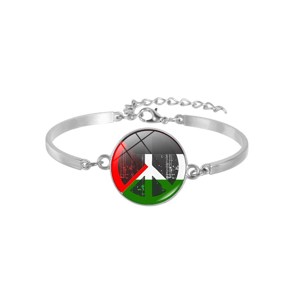 Free Palestine Fist Design Time Gem Alloy Bracelet, Personalized Trendy Jewelry