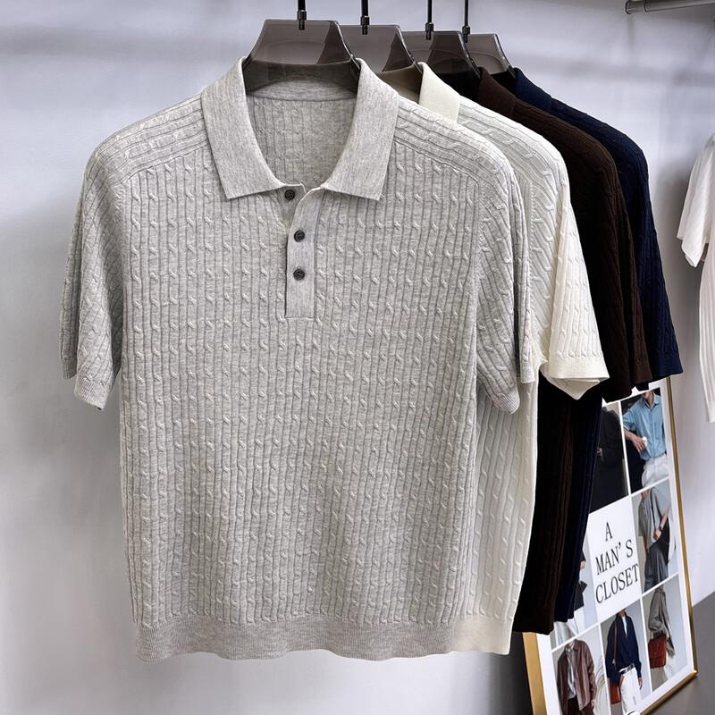 JOW Men's Tencel Linen Knit Jacquard Polo Shirt