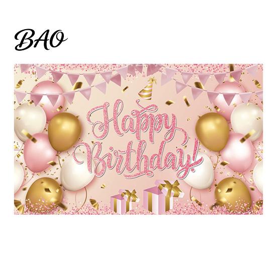Birthday Photo Backdrop Happy Banner Backdrop, Party Background Cloth for Celebration, Group Bunting Flag Decor Kids Women, Supplies Double-sided