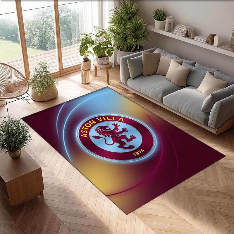 Aston Villa Voetbal Print Kristal Fluweel Tapijt, Comfortabel Waterabsorberend Antislip Binnen Vloerkleed