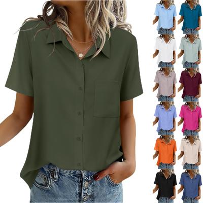 Women Blouses Short Sleeve Button Down Shirts Business Casual Dressy Work Tops Summer Spring Clothes