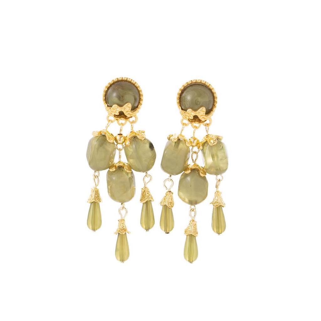 Vintage Silver Needle Green Tassel Court-Style Earrings - Unique, Quality Studs