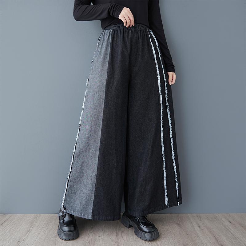 Spring Autumn Plus Size Vintage Patchwork High Waist Casual Loose Women Jeans Denim Wide Leg Pants