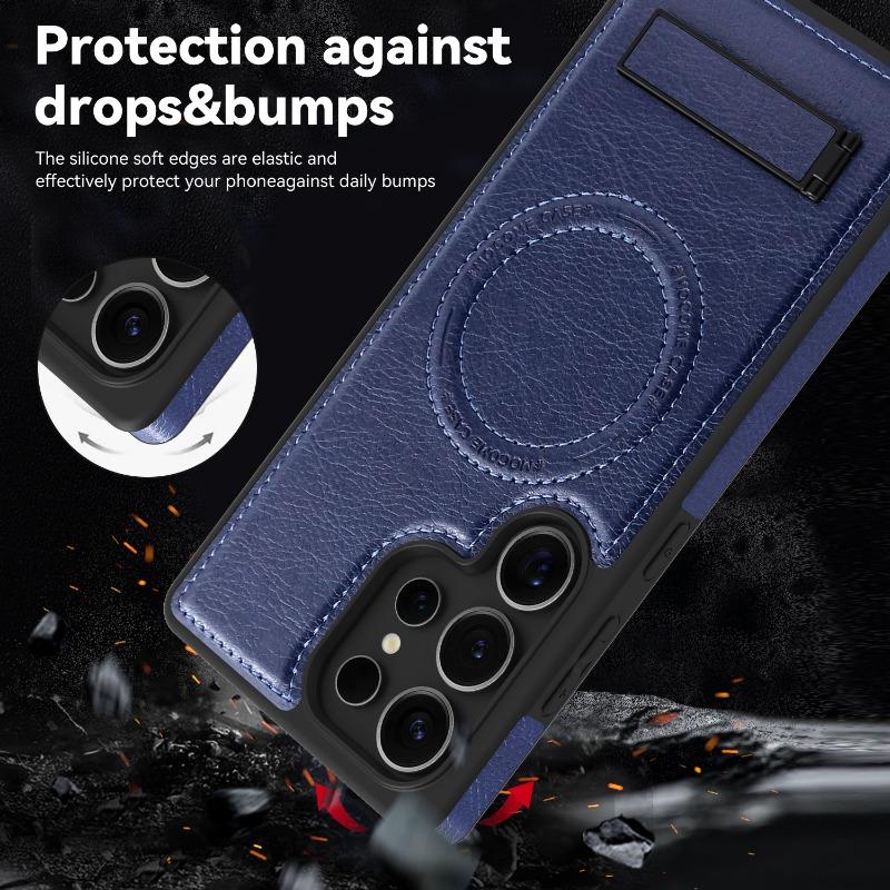 Official Leather Stand Holder Magnetic Case Samsung Galaxy S25 S24 S23 S22 Ultra Plus S24FE for Magsafe Wireless Charging Cover