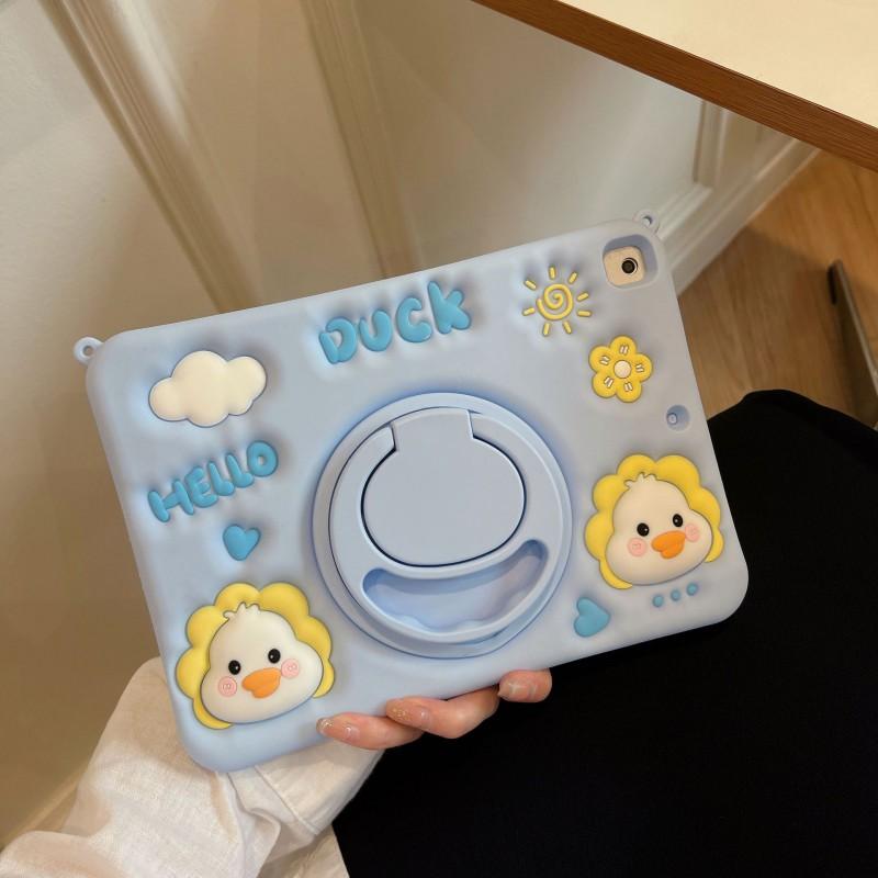 Cartoon Duck Silicone Case IPad 10 With Rotating Stand Shockproof Soft Cover Mini 6 Anti-Scratch Animal Design