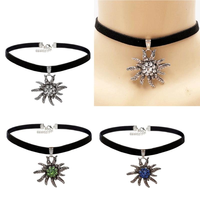 Traditional Vintage Edelweiss Necklace Fashion Flower Charm Pendant Necklaces Women Choker Clavicle Chain Jewelry Gift