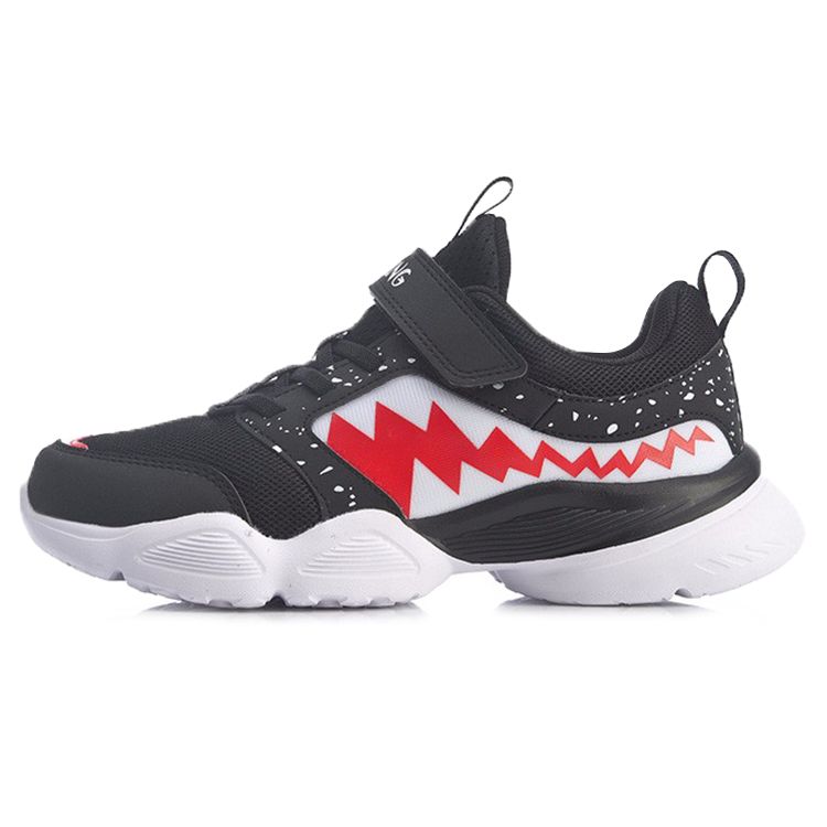 Li Ning Classic Non-Slip Shock Absorbing Durable Low-Top Kids Running Shoes Kids Running Shoes Black White Red YKCQ162-1