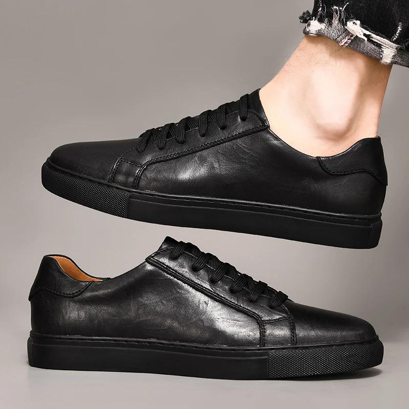 Genuine Leather Casual Men Shoes lace up oxfords Brand White Shoes fashion men Sneakers New Arrival black men shoes